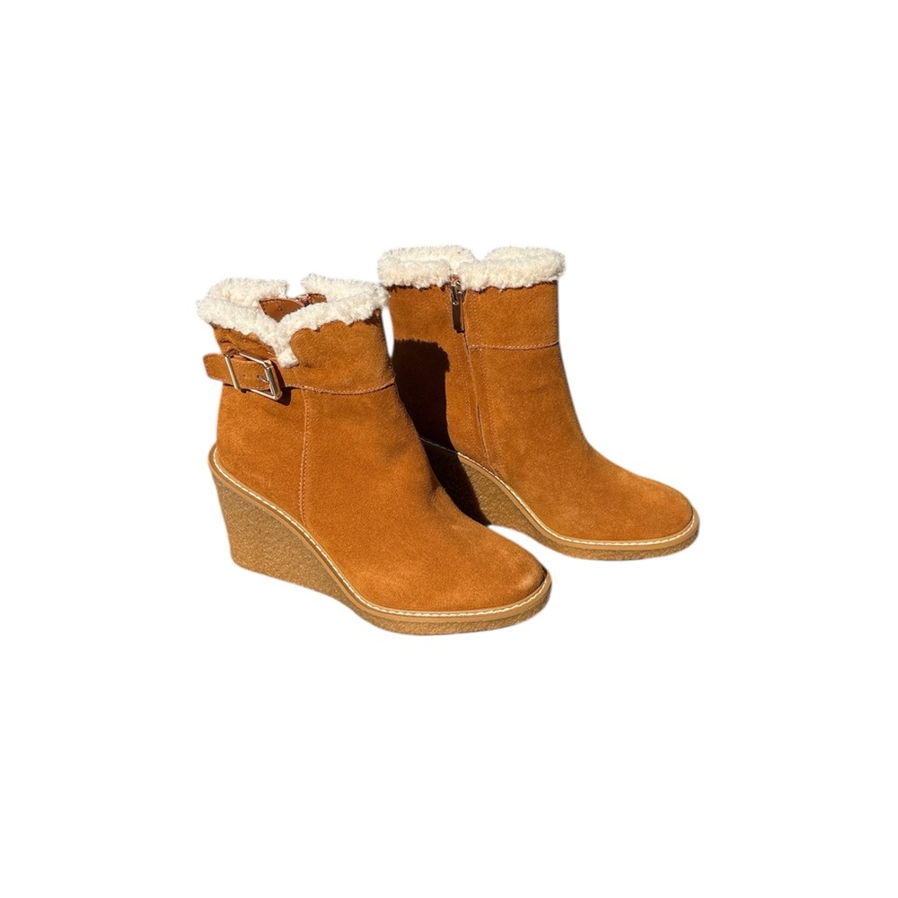 Franco Sarto Brown Wedge Boots with Cream Trim